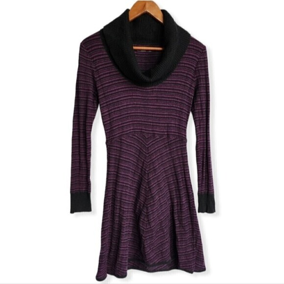 Prana Purple Monica Knit Wool Blend Cowl Neck Longsleeve Dress Size XS - Picture 1 of 7